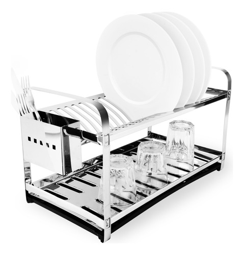 Escorredor De Louca Inox 20 Pratos Bandeja Porta Talher Cor Prateado