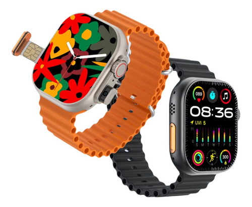 Relógio Smartwatch Celular De Pulso Hw Ultra 2 Call Câmera Cinza Preto