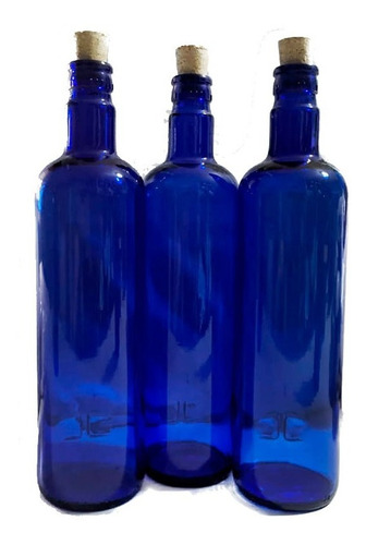 Imagen 1 de 4 de 3 Botellas Vidrio Azul Hooponopono Con Corcho Para Decorar