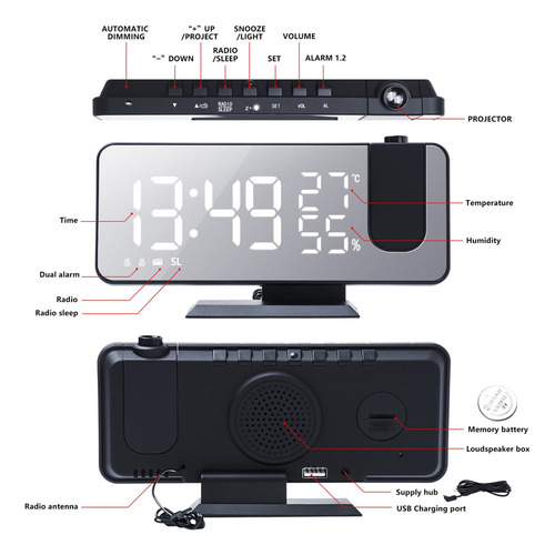 . Projeção Relógio Despertador Rádio Fm Digital Clocks