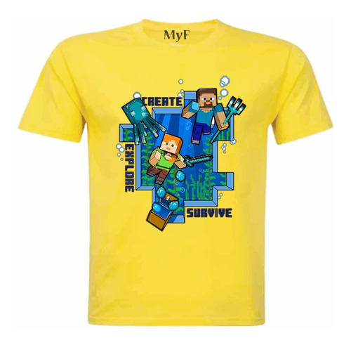 Poleras Minecraft Create, Explore, Survive, 100%algodón