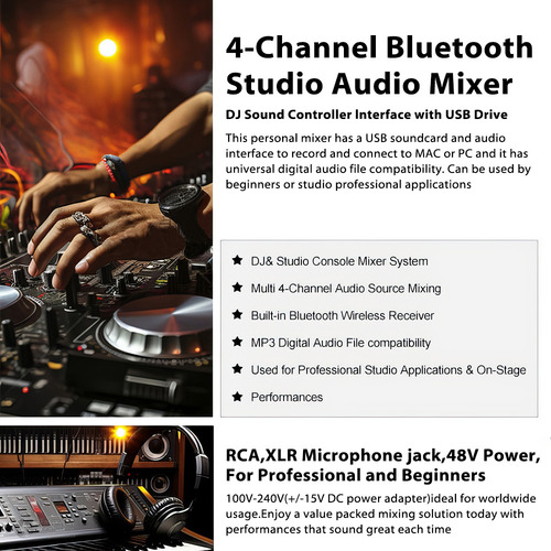 Mixer F4 Mezclador Dj De Audio 4 Canales Bluetooth Usb