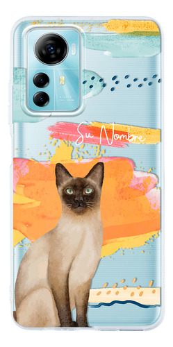 Funda Para Zte Mujer Gatito Siamés Acuarela Con Tu Nombre