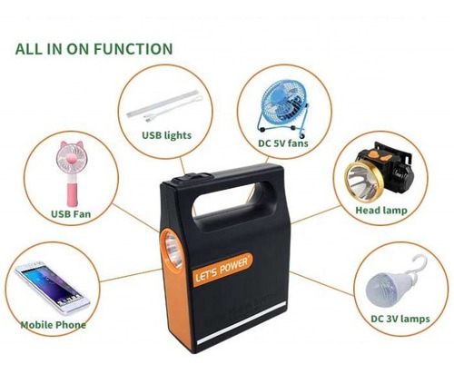 Imagen 2 de 7 de Kit Iluminación Panel Solar C/batería Recarg. Electroimporta