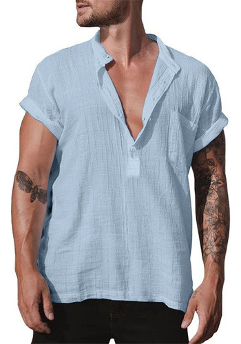 Camiseta Masculina Camiseta Com Decote Em V Algodão Linho Jo