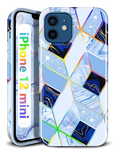 Caoume Compatible Con iPhone 12 Mini Caso Azul Geométrico Ma