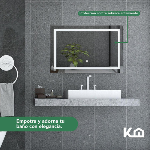 Espejo Con Luz Led Para Baño Rectangular 100x65 cm Decorativo Encendido Touch Iluminado Maquillaje Kingshouse