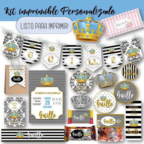 Kit Imprimible Corona Príncipe Personalizado Candy Bar Mod.5