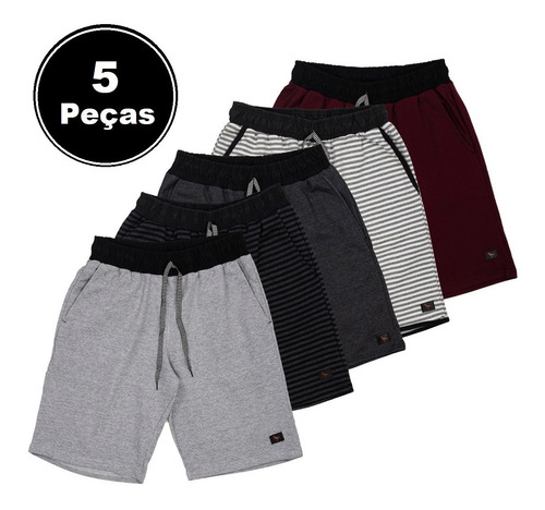 Imagem 1 de 7 de Kit 5 Bermudas Moletom Academia Treino C Nota Fiscal Full
