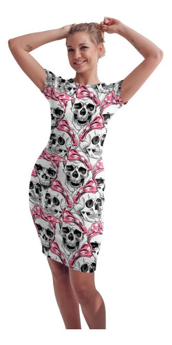 Vestido Corto Sublimado Calaveras Con Moños