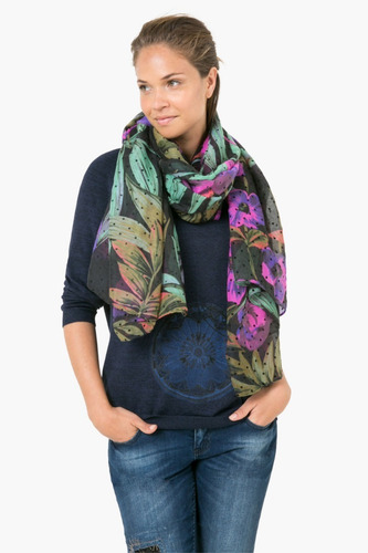 Pañuelo Desigual Floral Con Lunares De Terciopelo