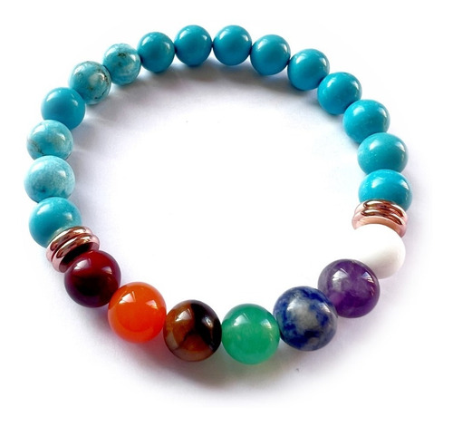Pulsera De Protección Turquesa 7 Chakras / Suerte / Cuarzos