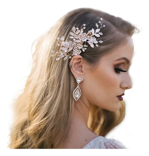 Pasador De Novia Clip De Diamantes De Imitación Flores 1pz