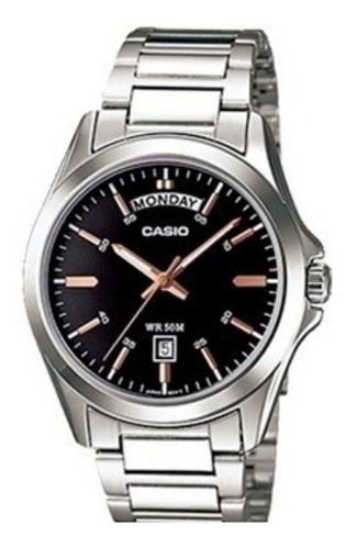 Reloj Casio Hombre Mtp-1370d-1a1 Acero Calendario Sumergible Color de la malla Plateado Color del bisel Plateado Color del fondo Plateado