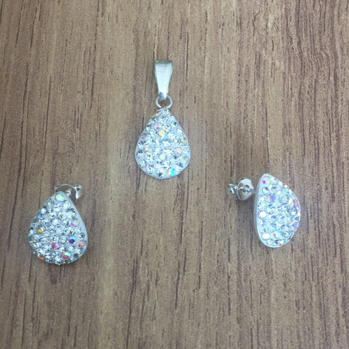 Dije Y Aretes De Plata 925 Cristal Mujer Agálea Joyería
