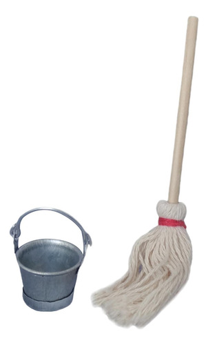 2 Juego De 2 Uds De Minifregona Y Cubo Para Muñecas,