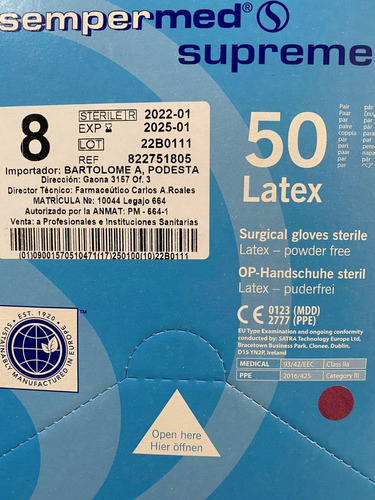 Guante Esteril S/polvo Supreme (caja X50 Pares)