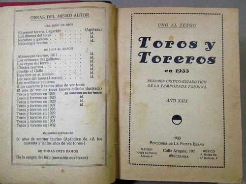 Toros Y Toreros En 1933