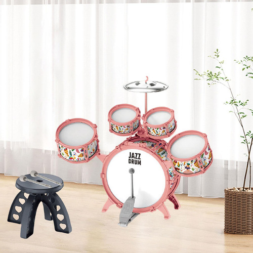 Juego De Batería De Jazz Para Niños Con Taburete, Rosa