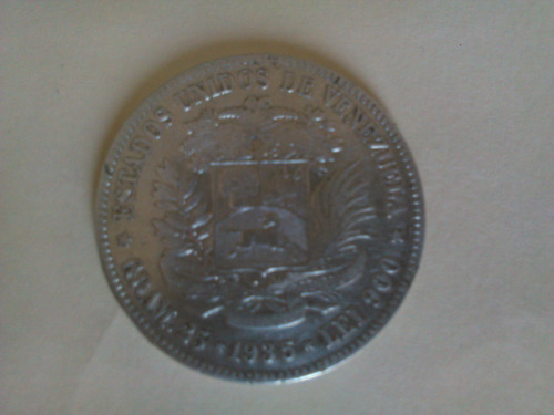 Moneda De Plata. Fuerte 5 Bs Bolívares. Fecha Año 1936