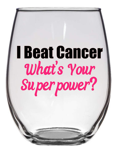 I Beat Cancer- ¿cual Es Su Superpoder? Copa De Vino Grande D