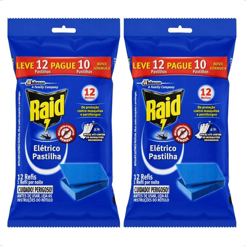 2 Unid. Refil Repelente Tomada Raid Pastilha 12 Un Original