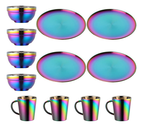 Plato Cuenco Acero Inoxidable Para Arco Iris Taza 4 9 