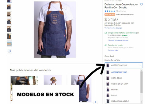 Imagen 10 de 10 de Delantal Jean Cuero Asador Parrilla Con Diseño
