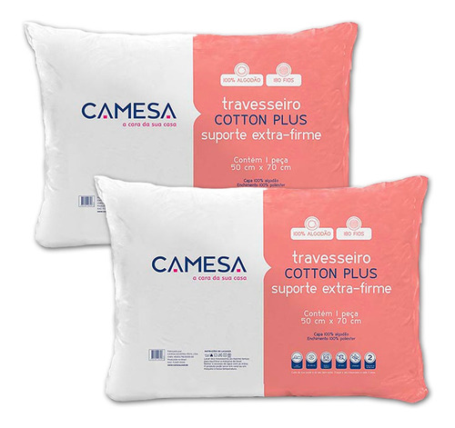 Imagem 1 de 3 de Kit 2 Travesseiros Cotton Plus Extra Firme 180 Fios Camesa