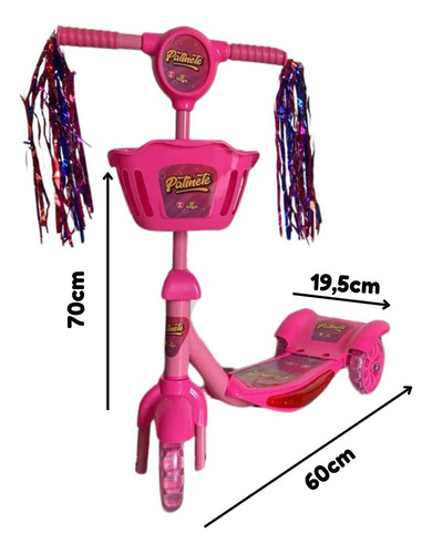 Patinete Infantil Menina Musical 3 Rodas Com Cestinho Luzes