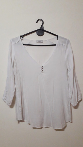 Remera Blusa Camisa Blanca Pull And Bear Manga 3/4 - Talle S