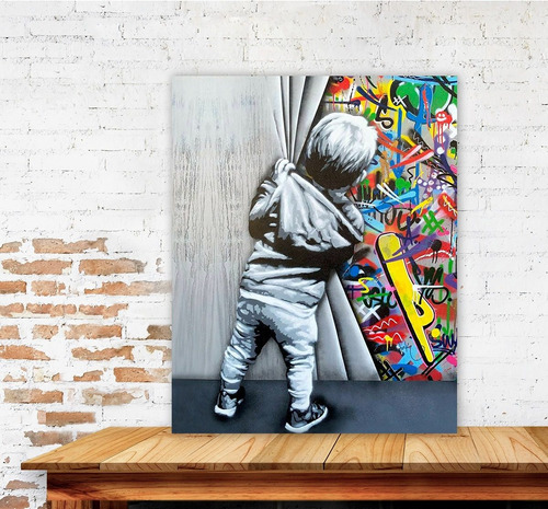 Niño Banksy Cuadro Decorativo En Canvas