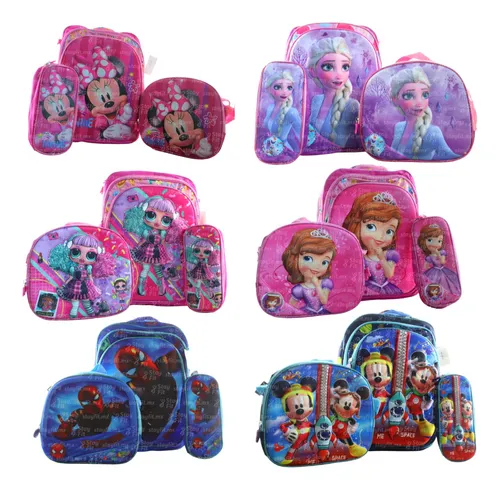 Mochila Escolar Niñas Niños Infantil Preescolar Primaria Set 3 Piezas  Mochila Carrito, Lonchera Y Lapicera