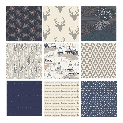 Hello Bear Quilting Bundle Tela Nativa Americana Vivero Gris