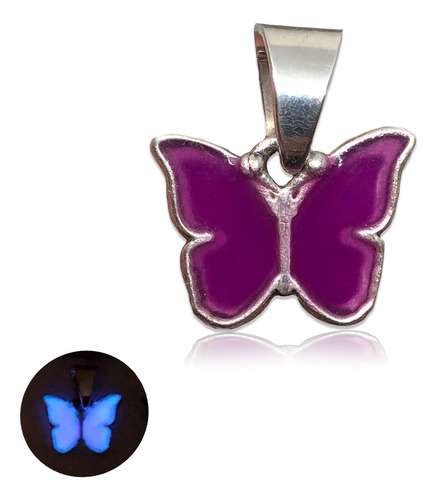 Collar Con Dije Mariposa Plata 925 Brilla Oscuridad Luminoso