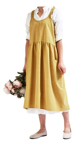 Cf Delantal Amarillo De Lino Y Algodón Para Mujer Kitchen