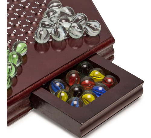 Damas Chinas Halma, Juego Con Cajones De Madera Y Canicas