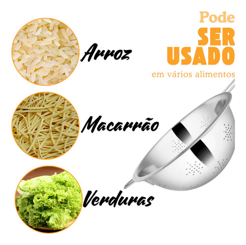 Escorredor Massa Macarrão Legumes Multiuso Inox C/ Cabo 22cm Rei Dos Térmicos