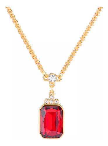 Collar Elegante Con Dije Rojo Cristal  Baño De Oro 