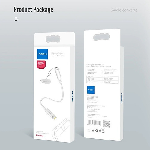 Imagen 4 de 4 de Rock - Adaptador Lightning A Audio Jack 3,5mm iPhone X Xr Xs