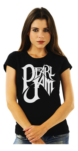 Polera Mujer Pearl Jam Logo Blanco Rock Impresión Directa