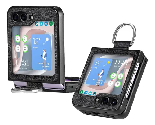 Carcasa Para Samsung Z Flip 6 Cuero Premium Con Anillo
