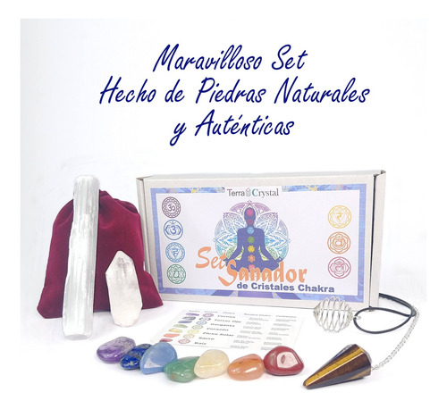 Imagen 2 de 7 de Set Piedras 7 Chakras + Cristales + Pendulo, 3 Productos Más