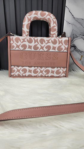 Bolsa Pequeña Guess Ff948282 Nueva Original Etiqueta Rosa Claro Estampado Níquel Rosa Pálido