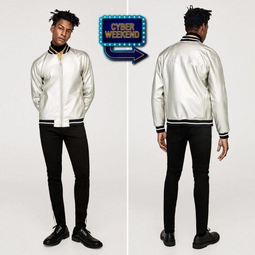Casaca Bomber Jacket Zara Color Plateada Talla M Para Hombre | Mercado Libre