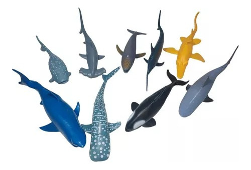 Set De 9 Animales Marinos Surtidos Ballenas, Tiburones, Etc.