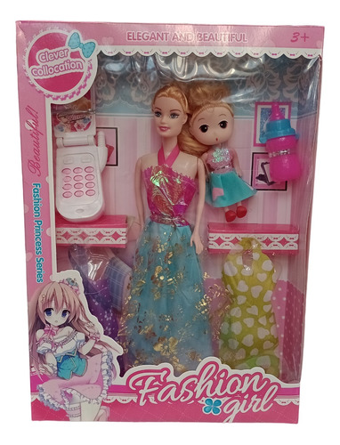 Barbie Fashion + Barbie Bebe Con Accesorios Celular