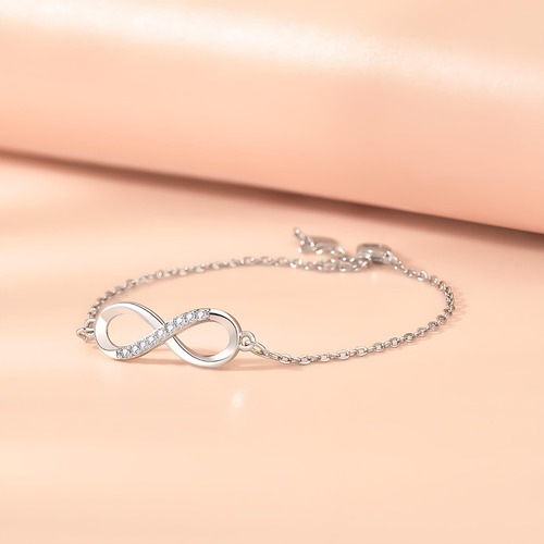 Mookoku - Fina Pulsera Amor Infinito En Plata 925 Con Corazones Ajustable, Viene En Caja De Regalo Para Joyas
