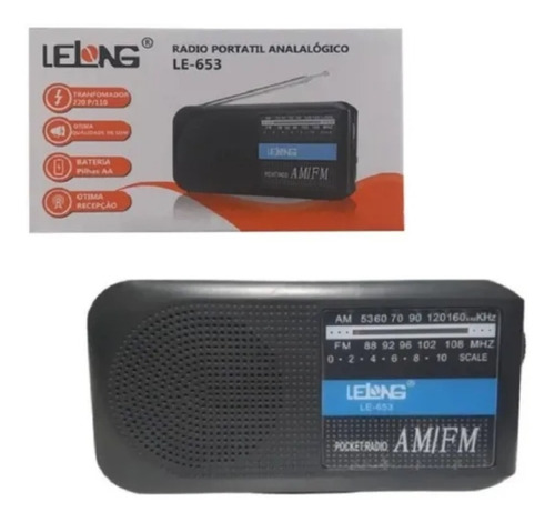 Rádio  Lelong Rádio Portátil Analógico Am/Fm Lelong Com Alça E Fone Portátil bolso analógico  portátil  cor  preto