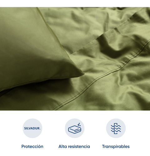 Juego De Sábanas Luuna Algodón Satín, Matrimonial Color Verde